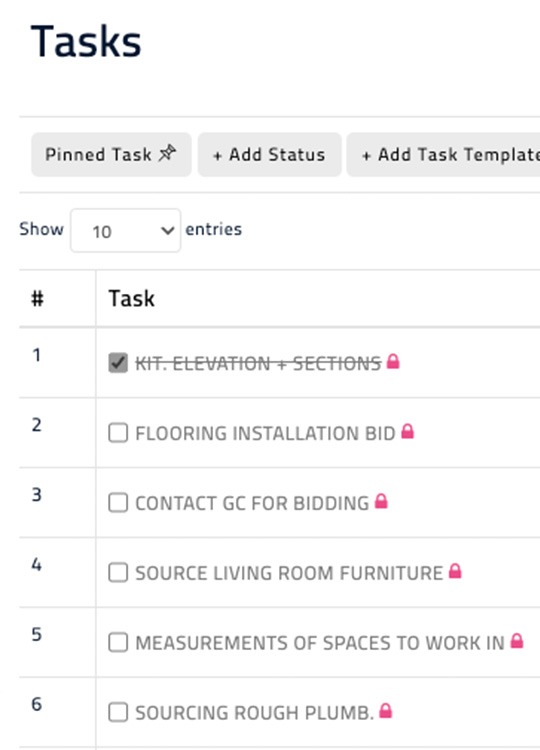 tasks Home: Unified Interior Design Project Management Software | indema Unified interior design project management software.